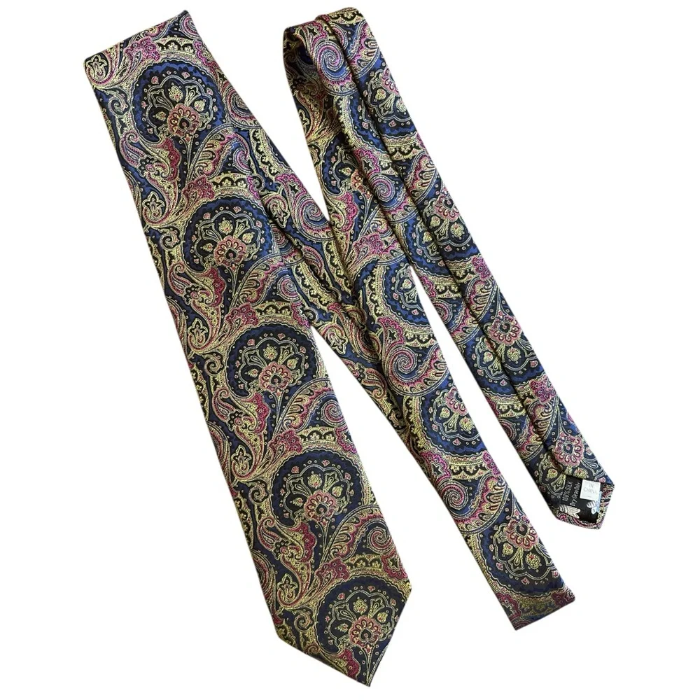 Montebello 100% Silk Paisley Tie Blue Gold Red Sheen 3” x 59” Mens (3/$25) - Picture 2 of 6